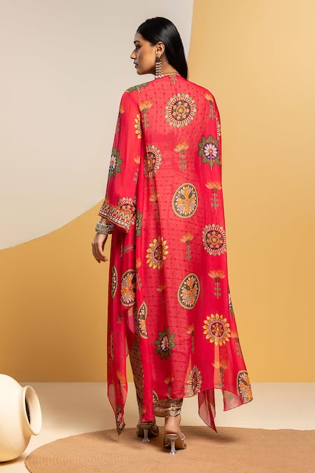 Soup By Sougat Paul Taarani Printed Drape Dress With Embellished Jacket 