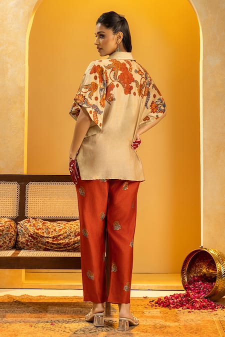 Soup By Sougat Paul Rangtara Embellished Shirt & Printed Pant Set 
