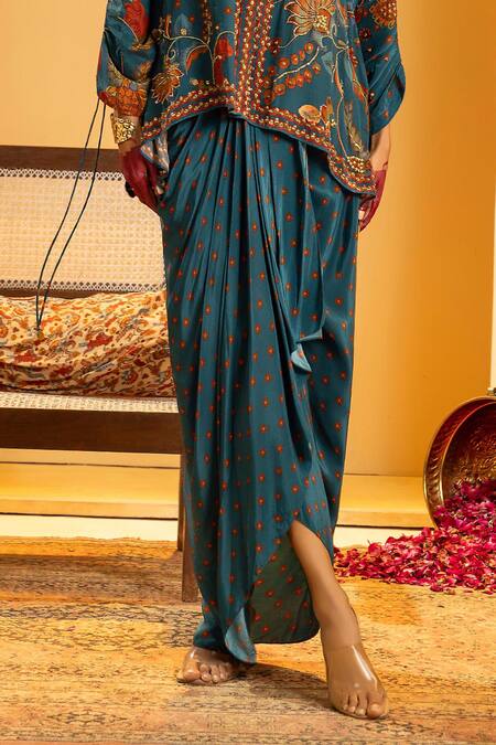 Shop_Soup By Sougat Paul_Blue Crepe Zari, Sequins Collared, Split Rangtara And Embellished Skirt Set _Online_at_Aza_Fashions