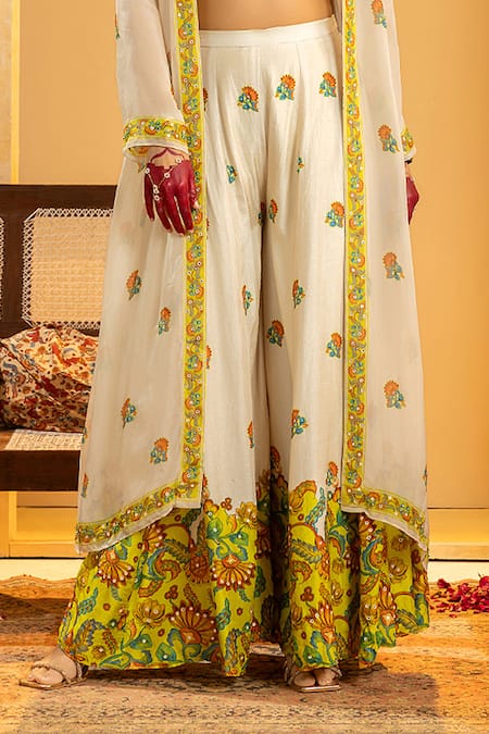 Shop_Soup By Sougat Paul_Yellow Silk Zari, Sequins, Embroidery Rangtara Embellished Cape And Palazzo Set _Online_at_Aza_Fashions