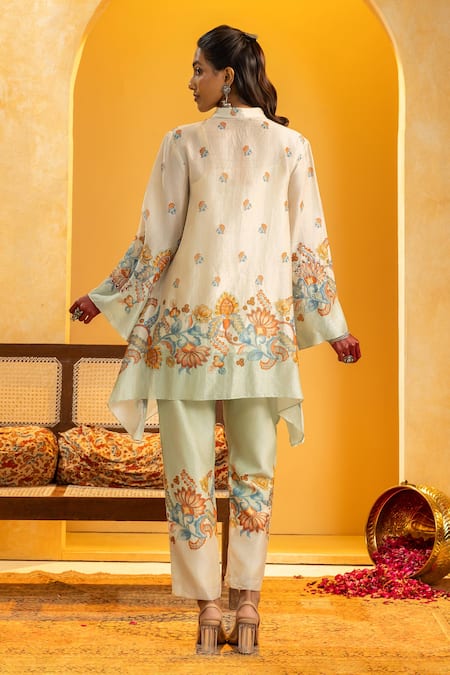 Shop_Soup By Sougat Paul_Off White Chanderi Zari, Sequins, Embroidery Mandarin Rangtara And Kurta Set _at_Aza_Fashions