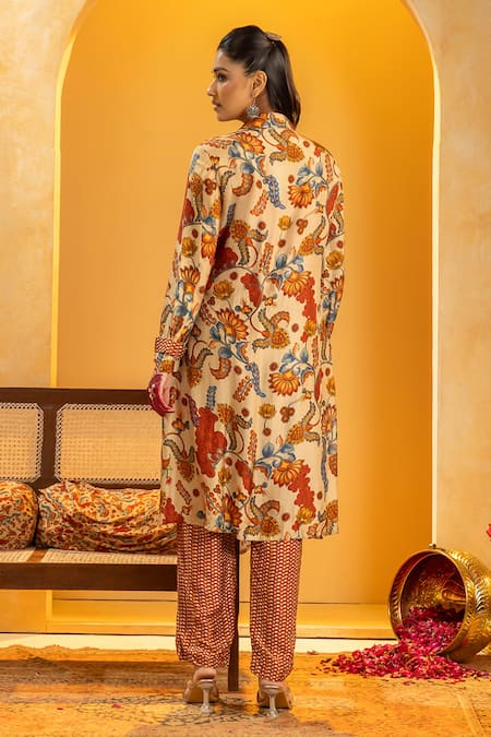 Shop_Soup By Sougat Paul_Beige Viscose, Cotton, Silk Zari, Sequins Rangtara And Embellished Kurta Set _at_Aza_Fashions