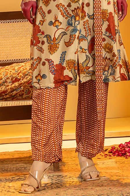 Shop_Soup By Sougat Paul_Beige Viscose, Cotton, Silk Zari, Sequins Rangtara And Embellished Kurta Set _Online_at_Aza_Fashions