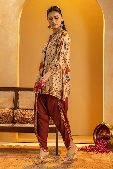 Soup By Sougat Paul_Beige Silk, Cotton Embroidery, Zari, Rangtara Embellished Kurta And Dhoti Pant Set _Online_at_Aza_Fashions