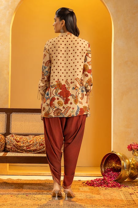 Shop_Soup By Sougat Paul_Beige Silk, Cotton Embroidery, Zari, Rangtara Embellished Kurta And Dhoti Pant Set _at_Aza_Fashions