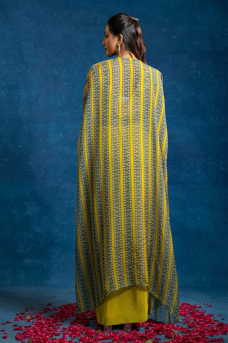 Shop Soup By Sougat Paul Yellow Crepe Embroidery, Sequins, Zari Aarani Embellished Cape And Skirt Set at Aza Fashions Shop_Soup By Sougat Paul_Yellow Crepe Embroidery, Sequins, Zari Aarani Embellished Cape And Skirt Set _at_Aza_Fashions