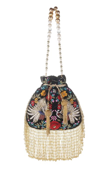 Nazaakat By Samara Singh Floral & Bird Embroidered Beaded Potli Bag 