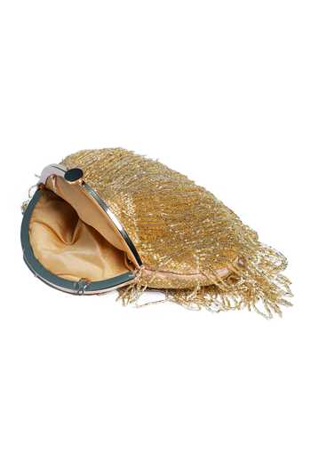 Buy_Nazaakat By Samara Singh_Gold Beads, Fringe, Pearls Beaded Batua Bag With Detachable Handle _Online_at_Aza_Fashions
