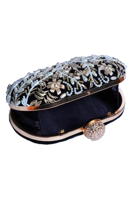 Nazaakat By Samara Singh_Black Beads, Pearls, Rhinestones, Embroidery And Clutch Bag _Online_at_Aza_Fashions