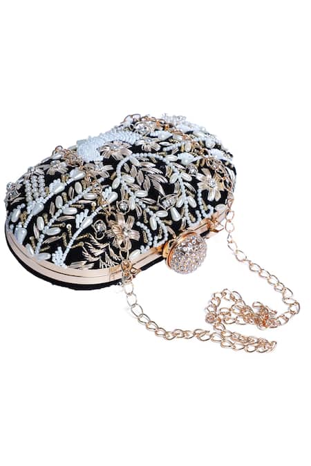 Buy_Nazaakat By Samara Singh_Black Beads, Pearls, Rhinestones, Embroidery And Clutch Bag _Online_at_Aza_Fashions