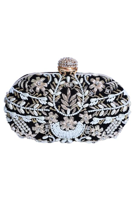 Shop_Nazaakat By Samara Singh_Black Beads, Pearls, Rhinestones, Embroidery And Clutch Bag _Online_at_Aza_Fashions