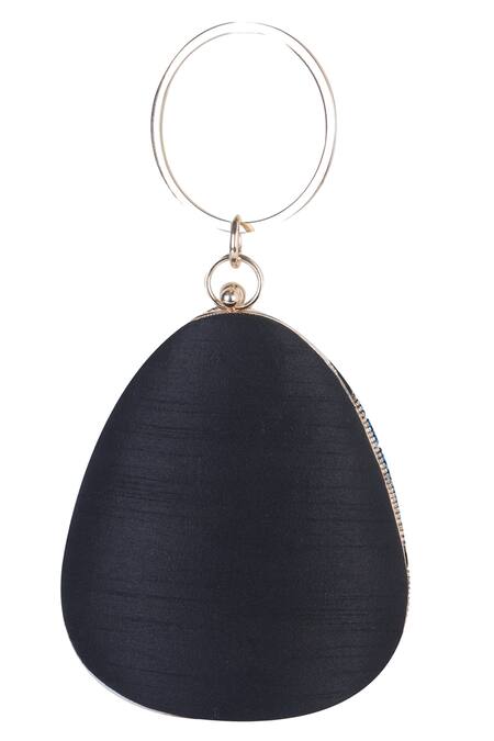 Shop_Nazaakat By Samara Singh_Black Beads, Crystals, Rhinestones, Embellished Clutch With Detachable Sling _Online_at_Aza_Fashions