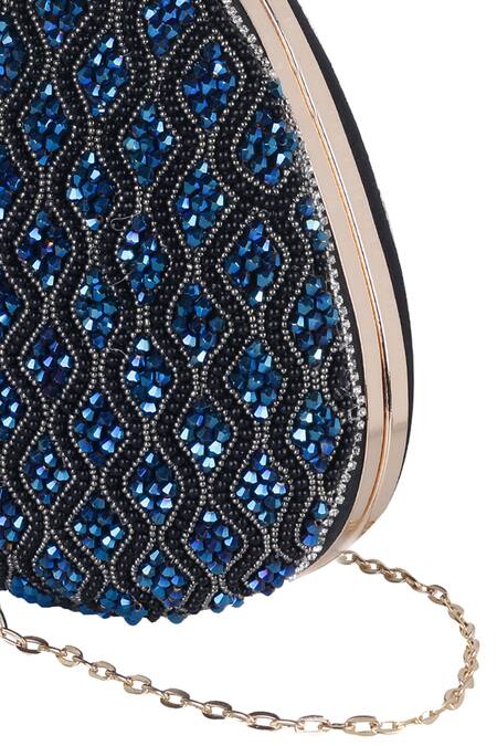 Shop_Nazaakat By Samara Singh_Black Beads, Crystals, Rhinestones, Embellished Clutch With Detachable Sling 