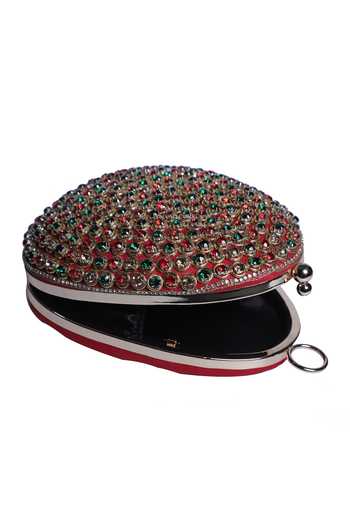 Buy Nazaakat By Samara Singh Multicolor Rhinestones, Stones Embellished Oval Clutch With Detachable Sling Online at Aza Fashions Buy_Nazaakat By Samara Singh_Multicolor Rhinestones, Stones Embellished Oval Clutch With Detachable Sling _Online_at_Aza_Fashions