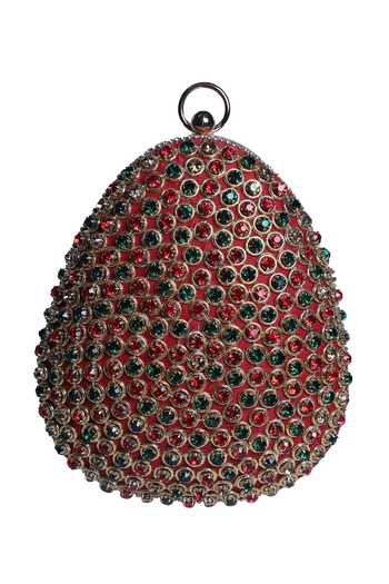 Shop Nazaakat By Samara Singh Multicolor Rhinestones, Stones Embellished Oval Clutch With Detachable Sling Online at Aza Fashions Shop_Nazaakat By Samara Singh_Multicolor Rhinestones, Stones Embellished Oval Clutch With Detachable Sling _Online_at_Aza_Fashions