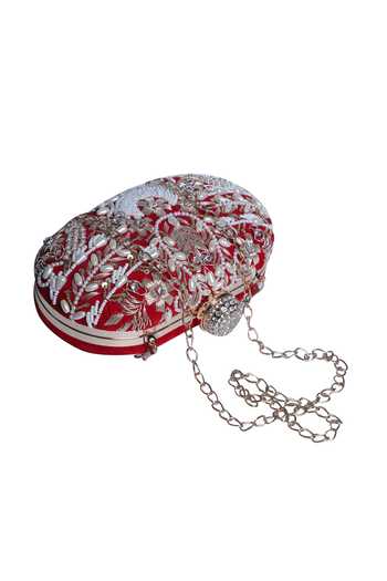 Nazaakat By Samara Singh_Red Beads, Pearls, Crystals, Embroidery And Clutch _Online_at_Aza_Fashions