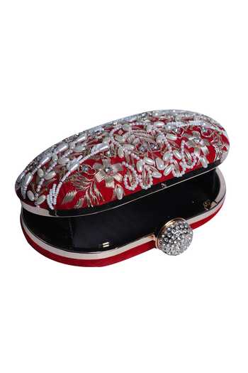 Buy_Nazaakat By Samara Singh_Red Beads, Pearls, Crystals, Embroidery And Clutch _Online_at_Aza_Fashions