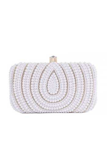 Buy Nazaakat By Samara Singh White Pearls, Beads And Gold Clutch With Detachable Sling Buy_Nazaakat By Samara Singh_White Pearls, Beads And Gold Clutch With Detachable Sling