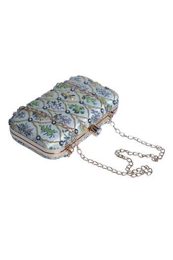 Nazaakat By Samara Singh_White Beads, Embroidery, Sequins, Stones Floral And Clutch _Online_at_Aza_Fashions