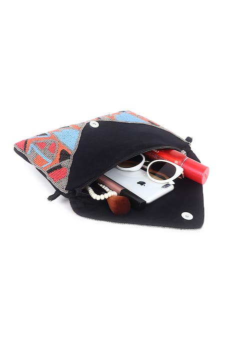 Nazaakat By Samara Singh_Multi Color Beads Geometric Embellished Flap Bag _Online_at_Aza_Fashions
