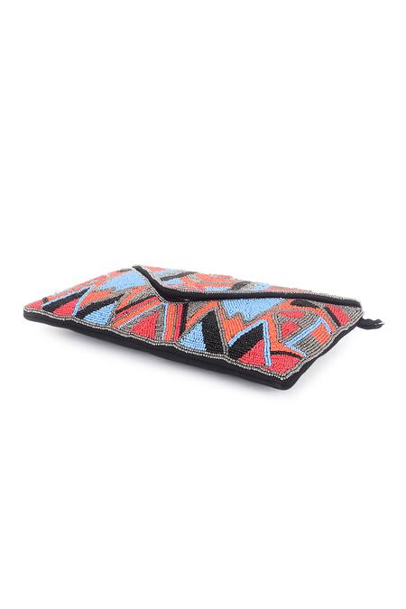 Shop_Nazaakat By Samara Singh_Multi Color Beads Geometric Embellished Flap Bag _Online_at_Aza_Fashions