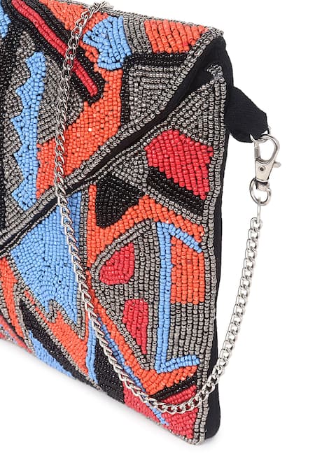 Buy_Nazaakat By Samara Singh_Multi Color Beads Geometric Embellished Flap Bag 