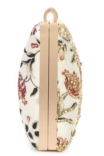 Buy_Nazaakat By Samara Singh_White Beads, Rhinestones, Embroidery Floral Clutch With Detachable Sling _Online_at_Aza_Fashions