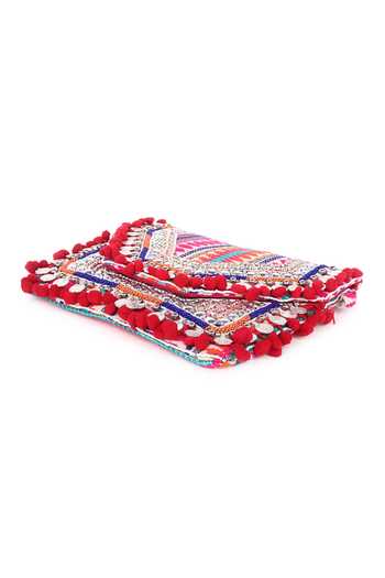 Buy_Nazaakat By Samara Singh_Multi Color Embroidery, Sequins, Banjara Boho Coin And Pom-pom Embellished Clutch _Online_at_Aza_Fashions
