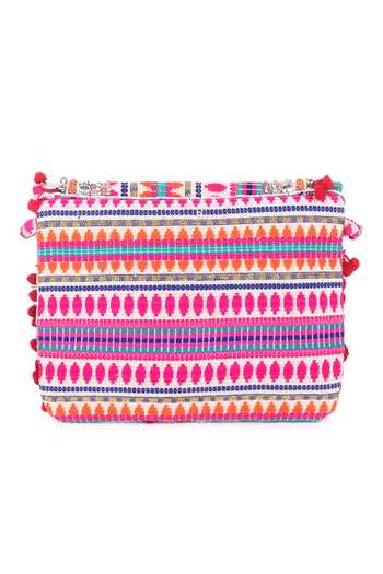 Nazaakat By Samara Singh Banjara Boho Coin & Pom-Pom Embellished Clutch 