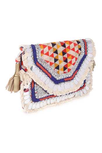 Buy_Nazaakat By Samara Singh_White Beads, Sequins, Tassels Geometric Embroidered Fringe And Mirror Bag _Online_at_Aza_Fashions