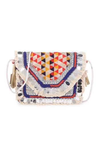 Nazaakat By Samara Singh Geometric Embroidered Fringe & Mirror Bag 