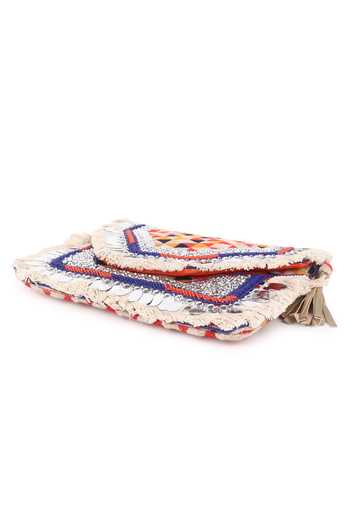 Nazaakat By Samara Singh_White Beads, Sequins, Tassels Geometric Embroidered Fringe And Mirror Bag _at_Aza_Fashions