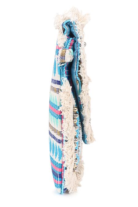 Buy_Nazaakat By Samara Singh_Blue Beads, Sequins, Tassels, Banjara Boho Beaded And Fringed Clutch Bag _Online_at_Aza_Fashions