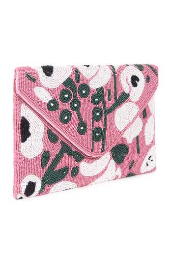 Buy_Nazaakat By Samara Singh_Pink Beads Floral Flap Bag With Detachable Sling 