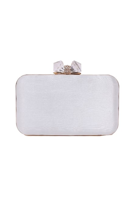 Nazaakat By Samara Singh_White Embroidery, Sequins, Beads, Crystals Floral Clutch With Detachable Sling _Online_at_Aza_Fashions