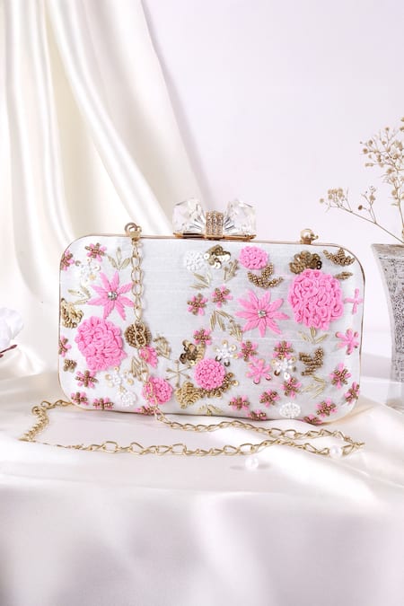 Nazaakat By Samara Singh Floral Embroidered Clutch With Detachable Sling 