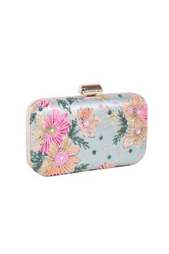 Nazaakat By Samara Singh Blue Beads, Embroidery Floral And Sequin Clutch at Aza Fashions Nazaakat By Samara Singh_Blue Beads, Embroidery Floral And Sequin Clutch _at_Aza_Fashions