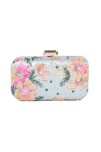 Buy Nazaakat By Samara Singh Blue Beads, Embroidery Floral And Sequin Clutch Buy_Nazaakat By Samara Singh_Blue Beads, Embroidery Floral And Sequin Clutch