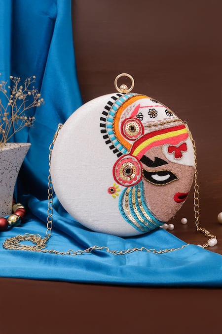 Nazaakat By Samara Singh Kathakali Face Embroidered Round Clutch 