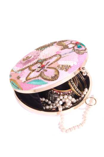 Buy Nazaakat By Samara Singh Pink Sequins, Embroidery, Beads, Gemstones Floral And Clutch Buy_Nazaakat By Samara Singh_Pink Sequins, Embroidery, Beads, Gemstones Floral And Clutch
