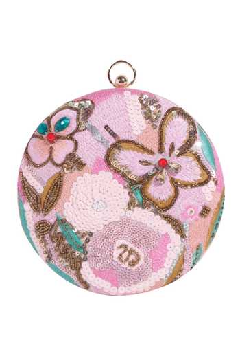 Shop Nazaakat By Samara Singh Pink Sequins, Embroidery, Beads, Gemstones Floral And Clutch Shop_Nazaakat By Samara Singh_Pink Sequins, Embroidery, Beads, Gemstones Floral And Clutch