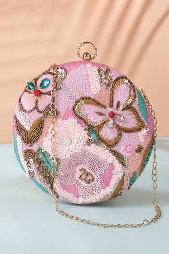 Buy Nazaakat By Samara Singh Pink Sequins, Embroidery, Beads, Gemstones Floral And Clutch at Aza Fashions Buy_Nazaakat By Samara Singh_Pink Sequins, Embroidery, Beads, Gemstones Floral And Clutch _at_Aza_Fashions
