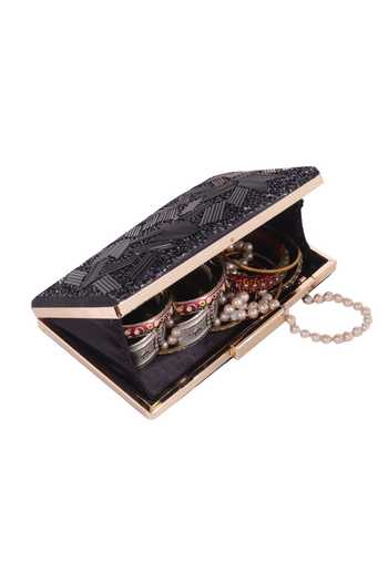 Nazaakat By Samara Singh_Black Beads Geometric Pattern Clutch _at_Aza_Fashions