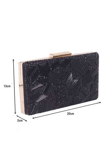 Buy_Nazaakat By Samara Singh_Black Beads Geometric Pattern Clutch 