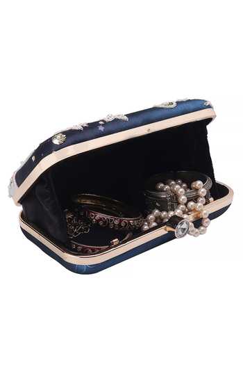 Buy_Nazaakat By Samara Singh_Navy Beads, Sequins, Embroidery, Pearls Floral And Embellished Clutch _Online_at_Aza_Fashions