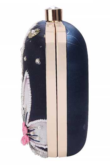 Nazaakat By Samara Singh_Navy Beads, Sequins, Embroidery, Pearls Floral And Embellished Clutch _at_Aza_Fashions