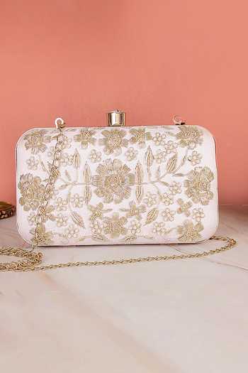 Shop Nazaakat By Samara Singh Pink Embroidery, Pearls, Crystals Floral And Clutch Bag Online at Aza Fashions Shop_Nazaakat By Samara Singh_Pink Embroidery, Pearls, Crystals Floral And Clutch Bag _Online_at_Aza_Fashions