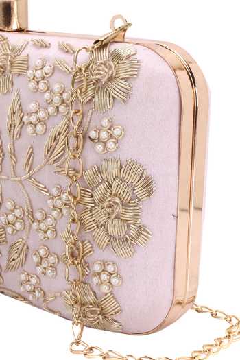 Nazaakat By Samara Singh Pink Embroidery, Pearls, Crystals Floral And Clutch Bag at Aza Fashions Nazaakat By Samara Singh_Pink Embroidery, Pearls, Crystals Floral And Clutch Bag _at_Aza_Fashions
