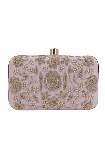 Buy Nazaakat By Samara Singh Pink Embroidery, Pearls, Crystals Floral And Clutch Bag Buy_Nazaakat By Samara Singh_Pink Embroidery, Pearls, Crystals Floral And Clutch Bag