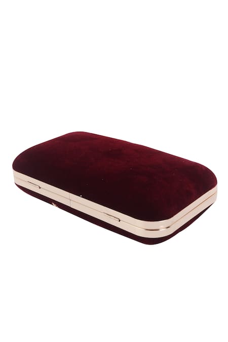 Nazaakat By Samara Singh_Maroon Embroidery, Pearls, Crystals Floral Velvet Clutch With Sling _Online_at_Aza_Fashions